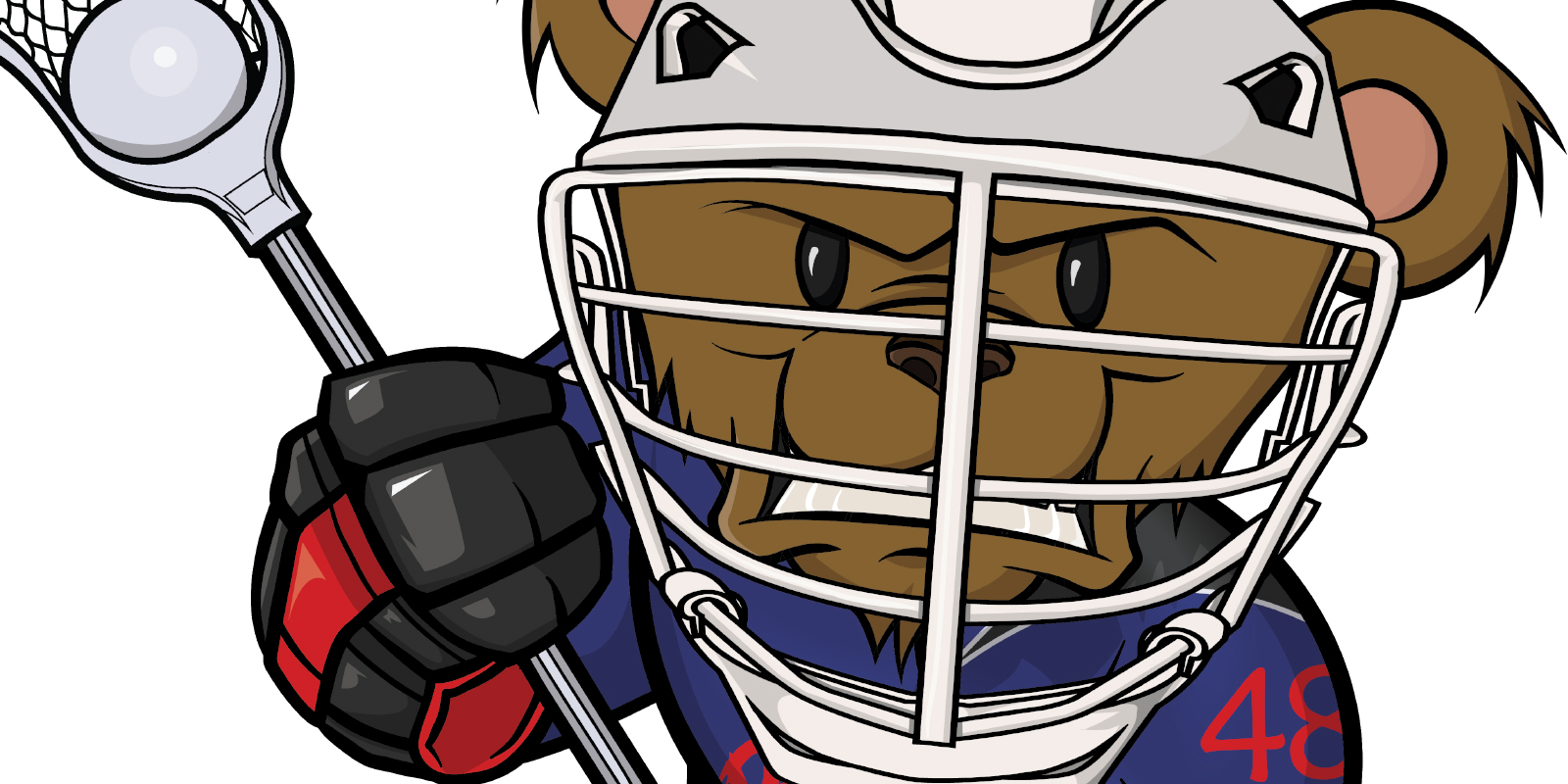 Illustration of a bear playing lacrosse in full gear