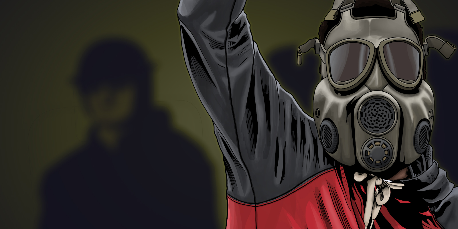 Digital painting depicting a scene from the 2015 Freddie Gray uprising in Baltimore